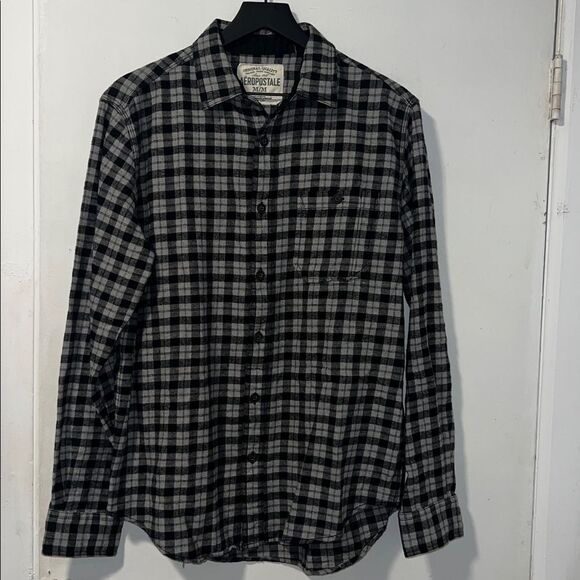 AEROPOSTALE Black and Grey Micro Buffalo Check Flannel Shirt-M NWOT - Picture 1 of 8